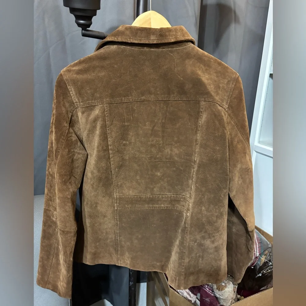 LAGUNA GIRL VINTAGE RETRO GENUINE SUEDE Brown Coat Lined Snap Closure Size M - Picture 3 of 12